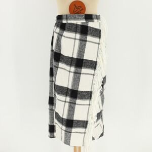 Mare‎ Mare x Anthropologie Plaid Fringe Wrap Midi Skirt Black White Small Petite